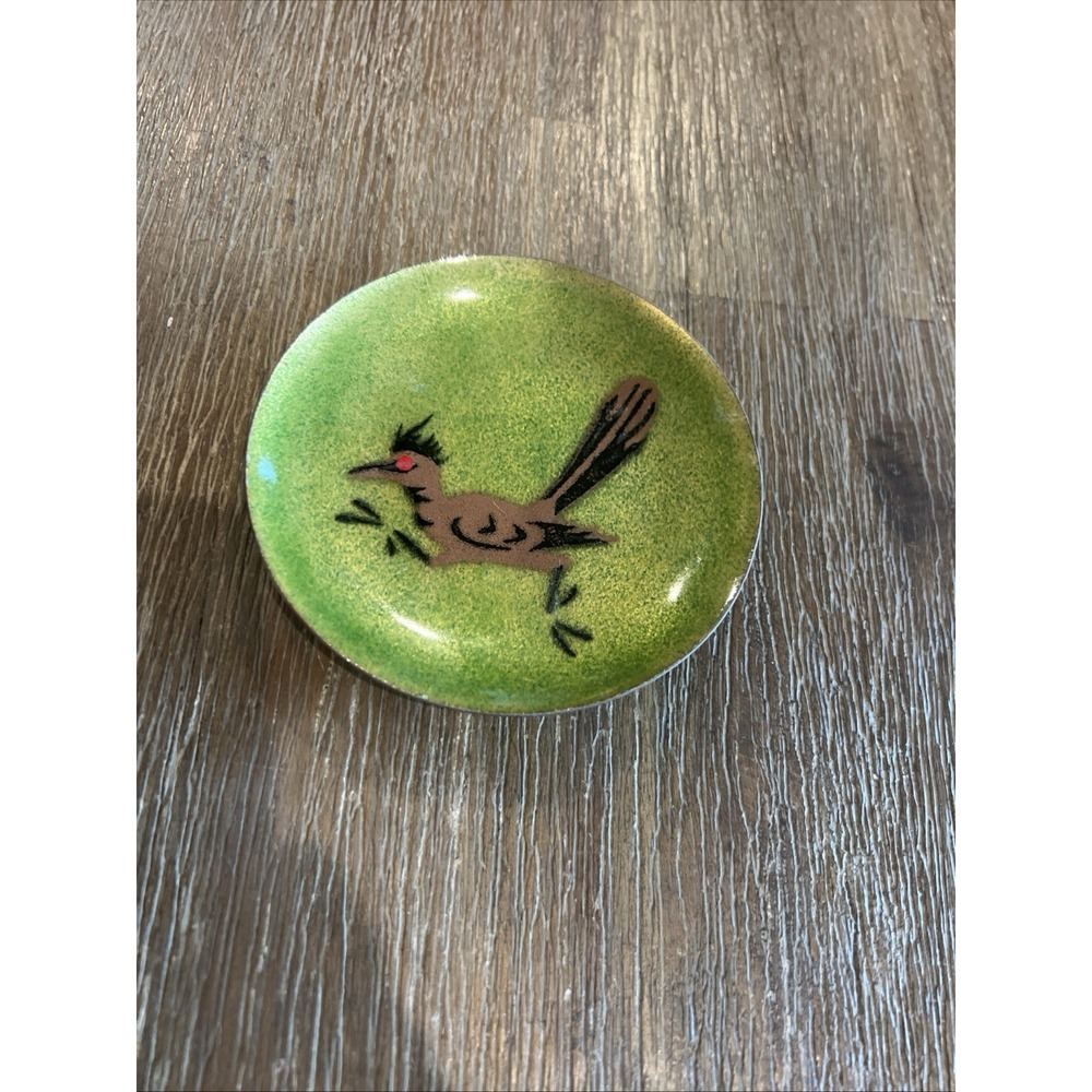 Annemarie Davidson Copper Enamel 4.25" Plate Roadrunner MCM Decor Trinket Tray